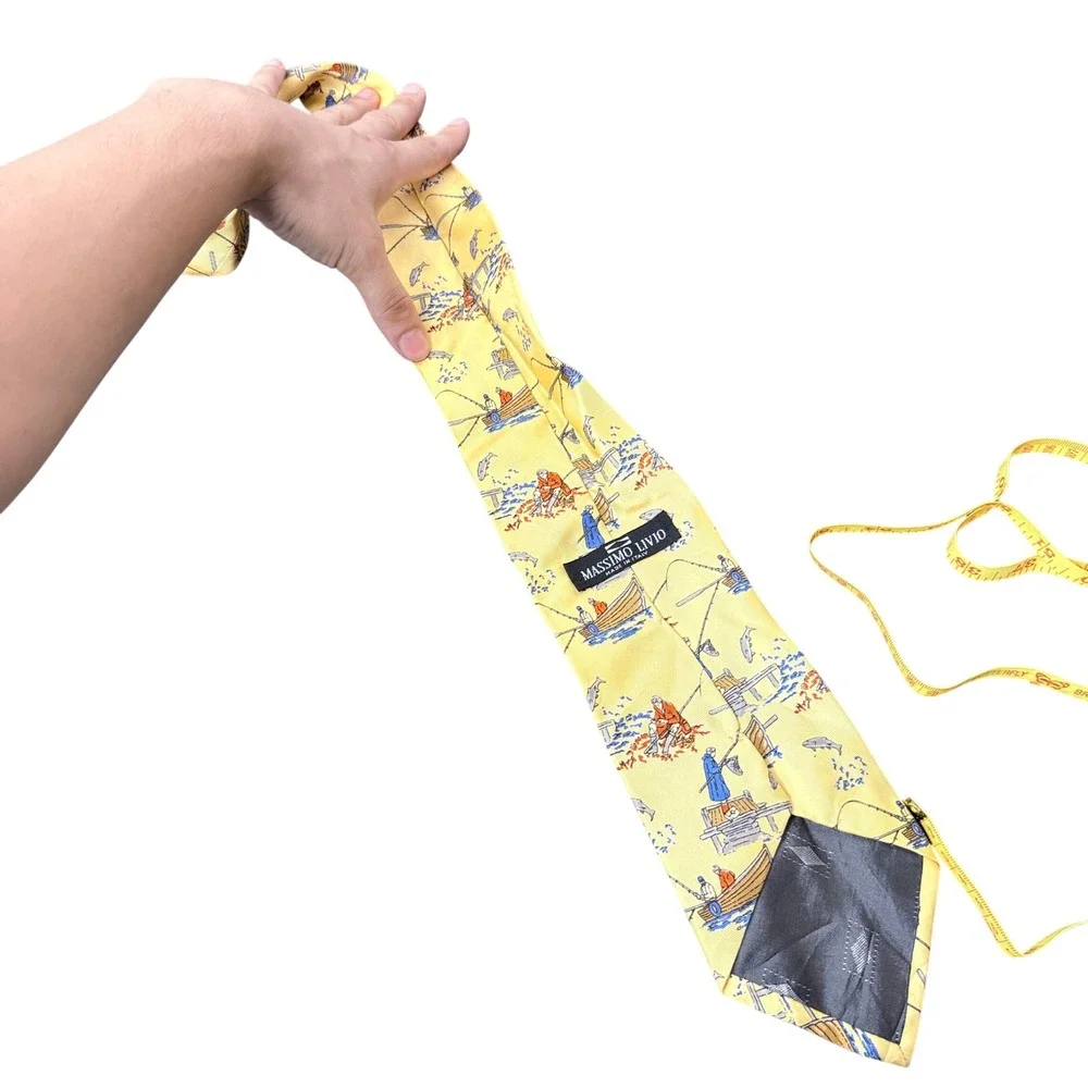 Massimo Livio Necktie Mens OS Yellow Fishing Boat Novelty Silk Made in Italy
